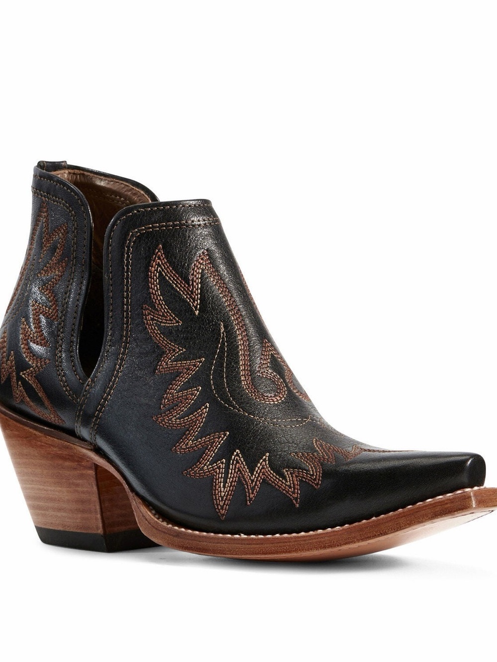 Ariat Women’s Black Leather Western Ankle Boot with Brown Stitching